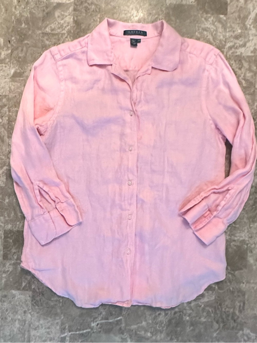 Lauren Ralph Lauren 3/4 Sleeve Linen Button Up Shirt Size Medium Pink
